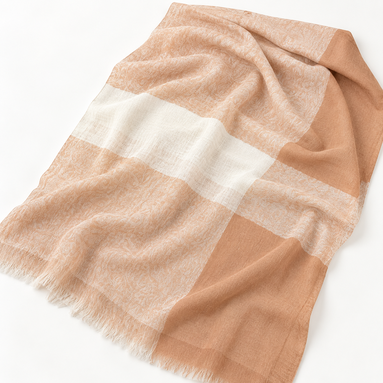 Peach & Ivory Paisley Fine Wool Shawl