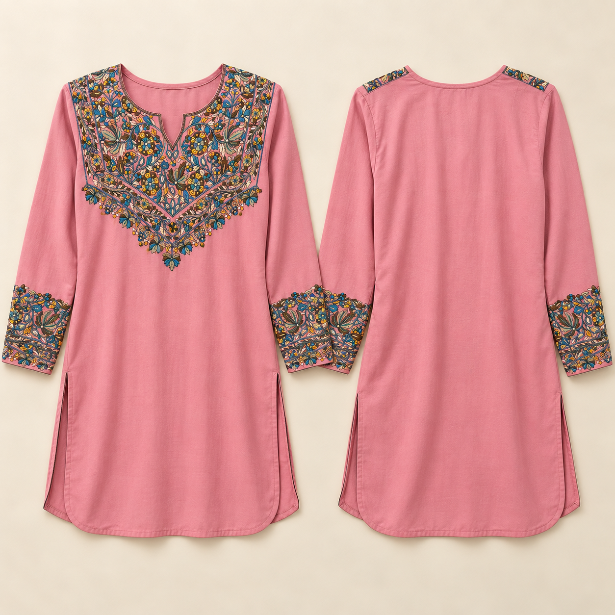 Dusty Rose Paper Mache Embroidered Short Kurti