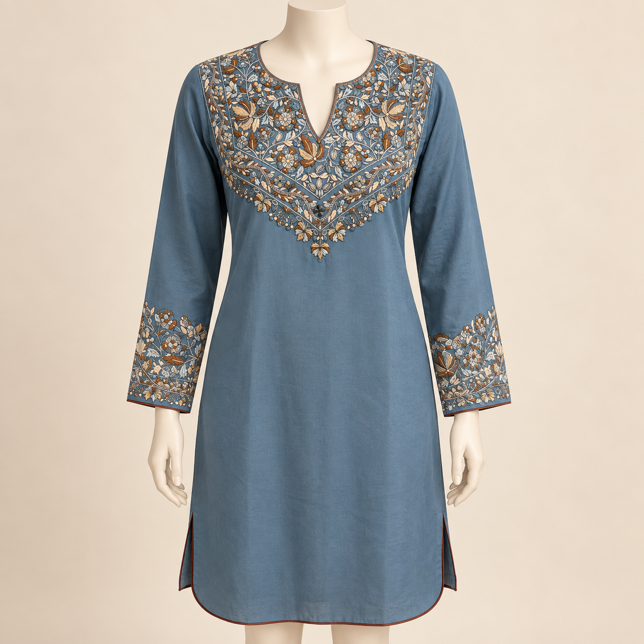 Light Blue Paper Mache Embroidered Short Kurti