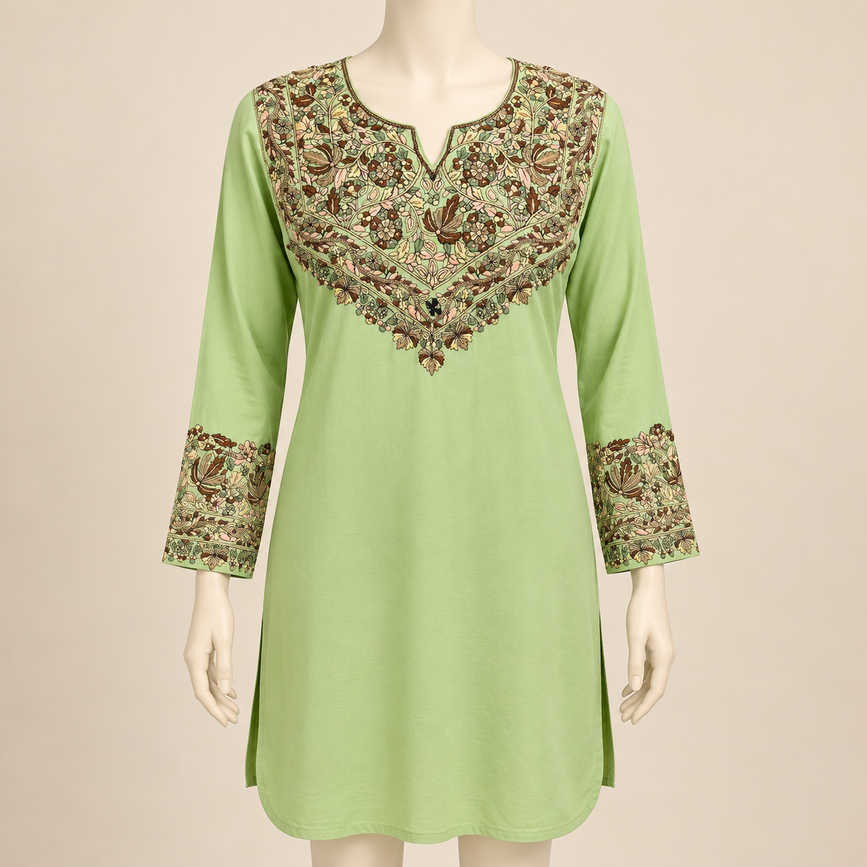 Sage Green Paper Mache Embroidered Short Kurti