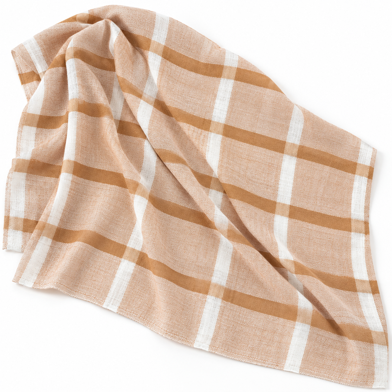 Beige & Ivory Check Fine Wool Shawl