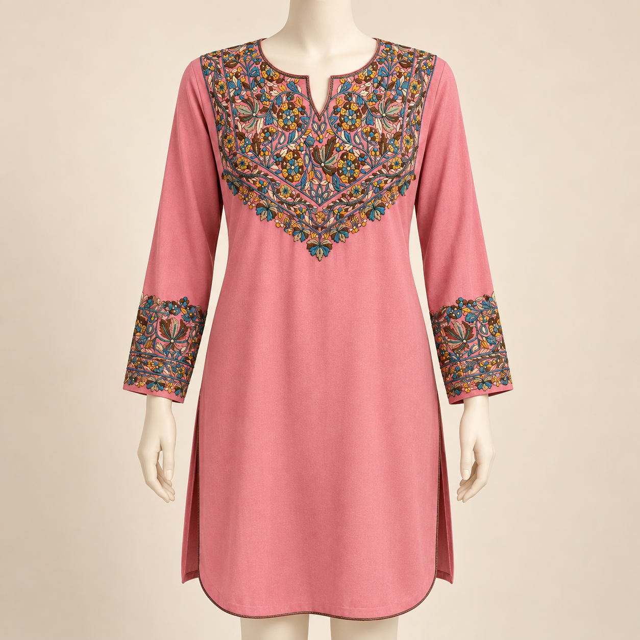 Dusty Rose Paper Mache Embroidered Short Kurti