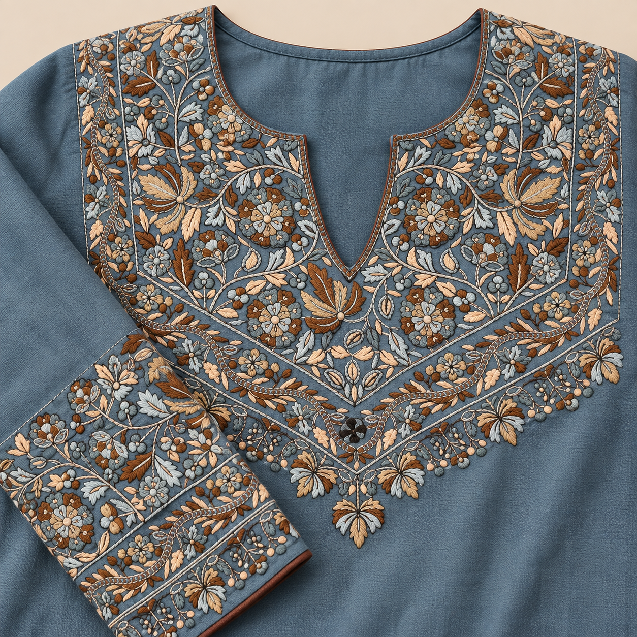 Light Blue Paper Mache Embroidered Short Kurti