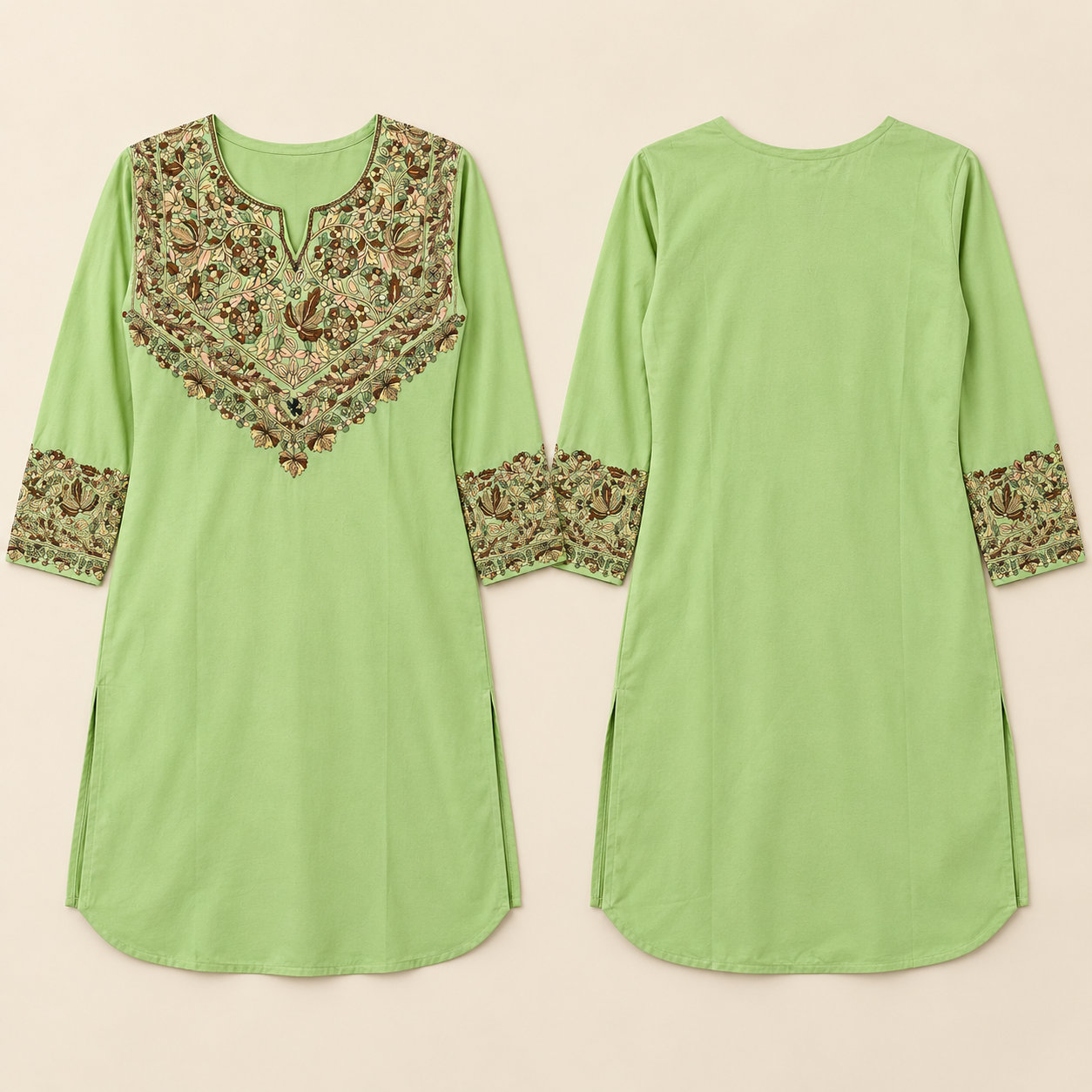 Sage Green Paper Mache Embroidered Short Kurti
