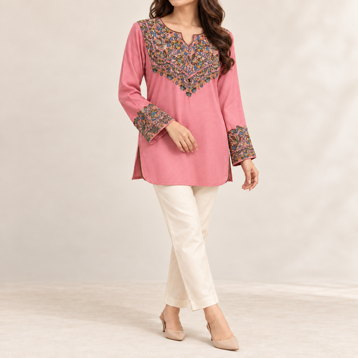 Dusty Rose Paper Mache Embroidered Short Kurti