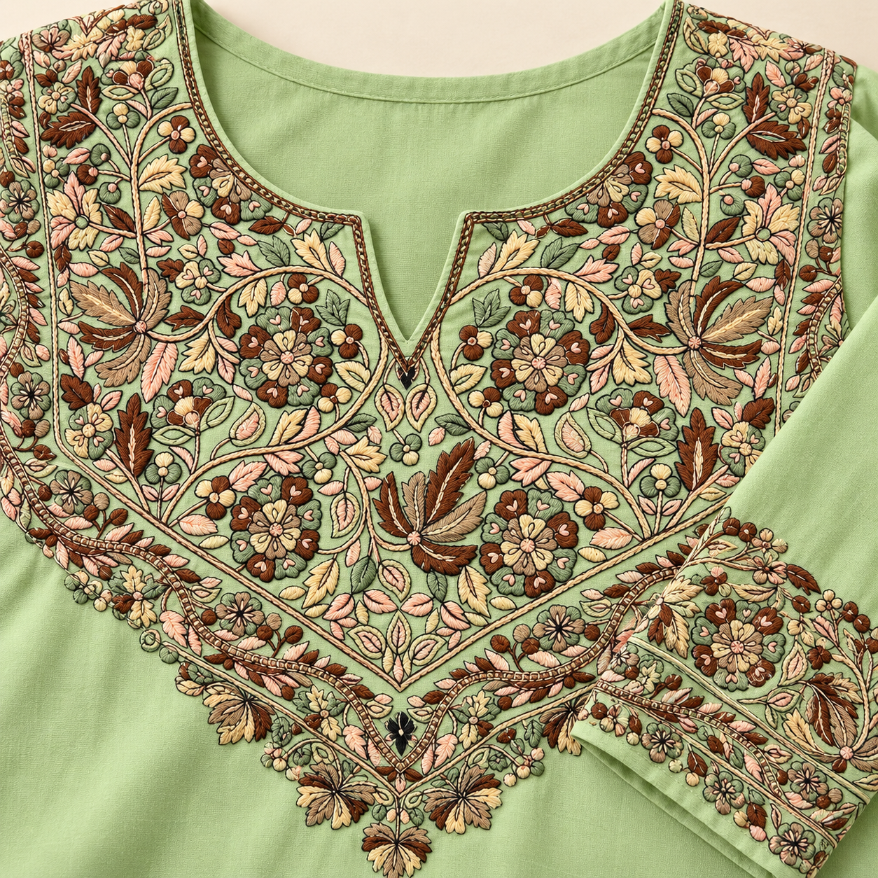 Sage Green Paper Mache Embroidered Short Kurti