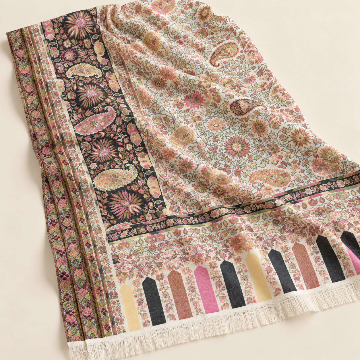 Ivory Multicolour Floral Kani Shawl