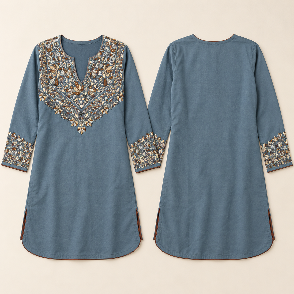 Light Blue Paper Mache Embroidered Short Kurti