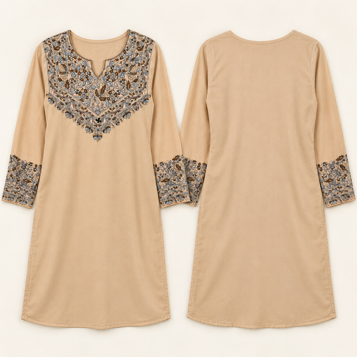 Light Brown Paper Mache Embroidered Short Kurti