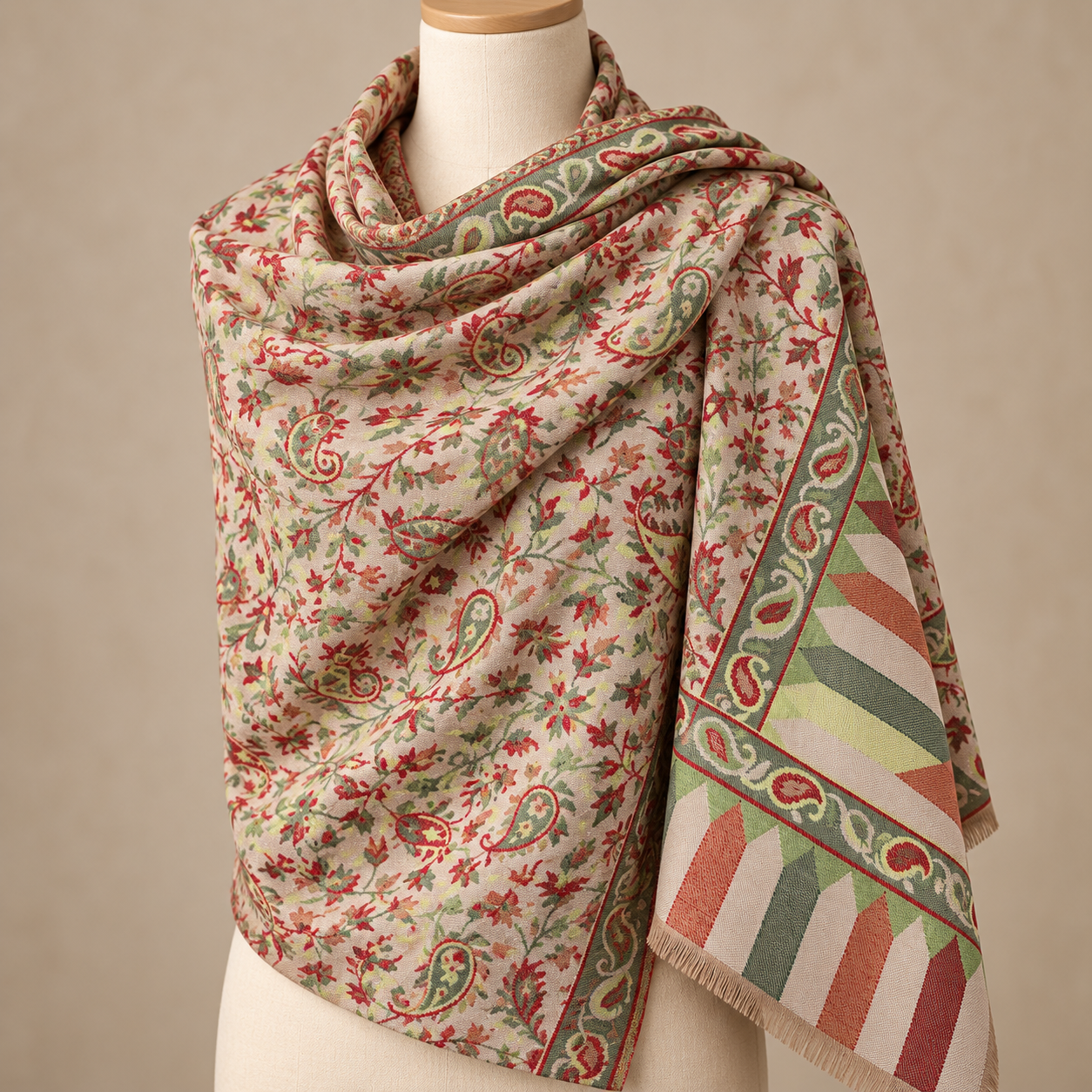 Cream Floral Paisley Kani Shawl