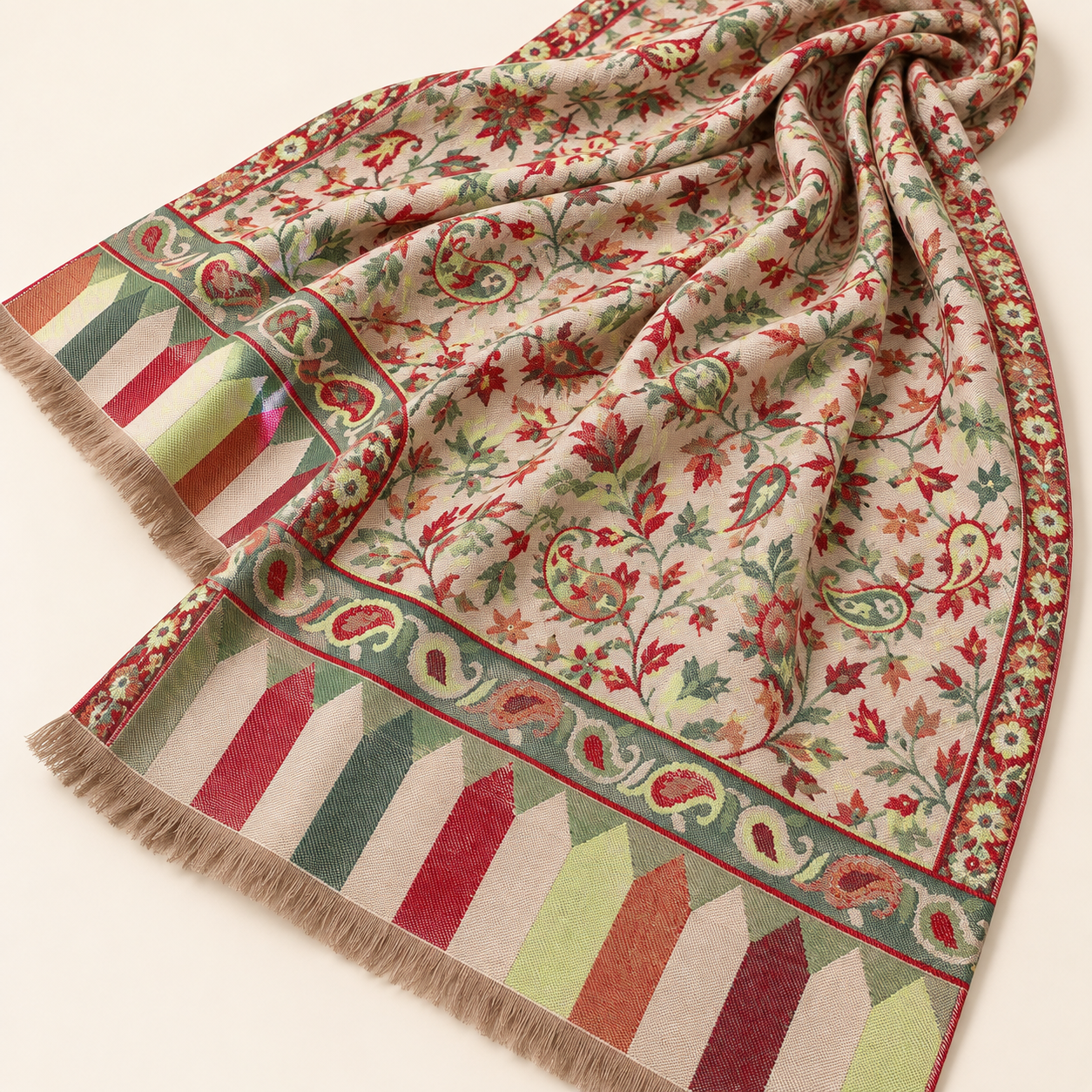 Cream Floral Paisley Kani Shawl