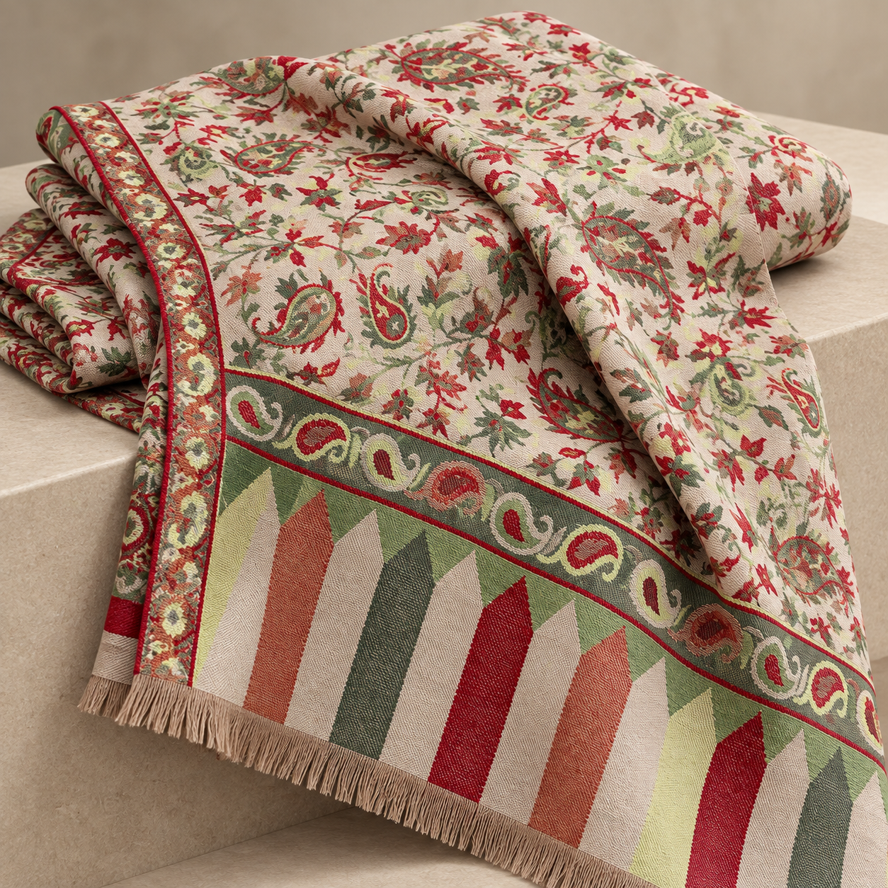 Cream Floral Paisley Kani Shawl