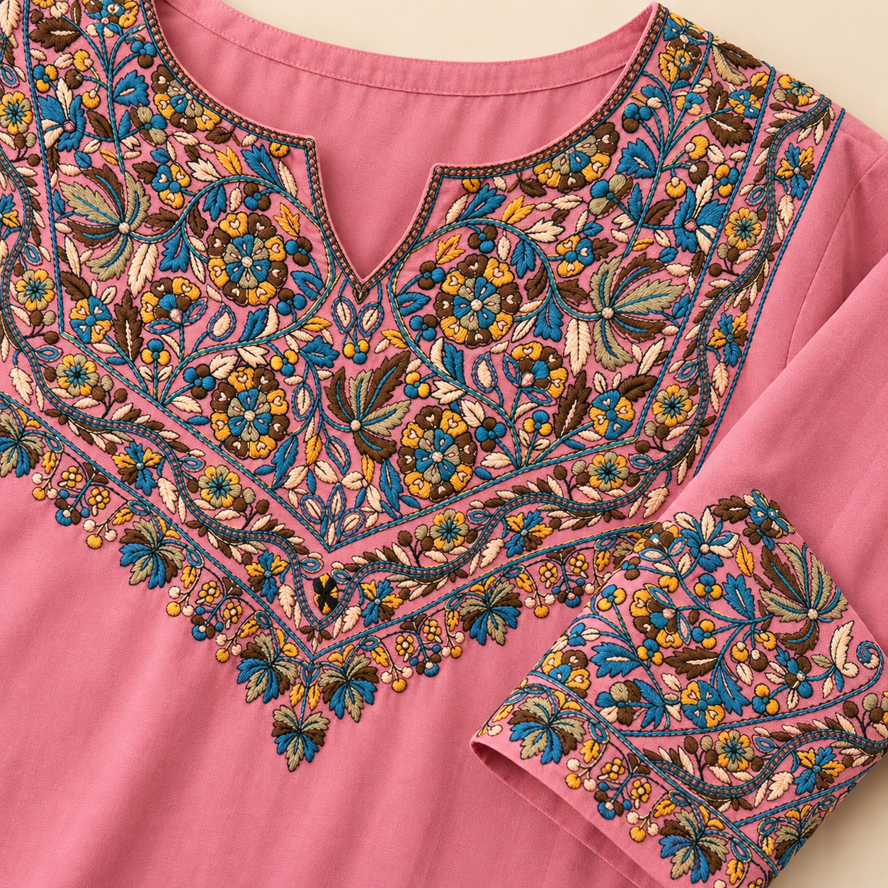 Dusty Rose Paper Mache Embroidered Short Kurti